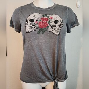 Torrid Burn Out Shirt Skull and Roses size 0=XL